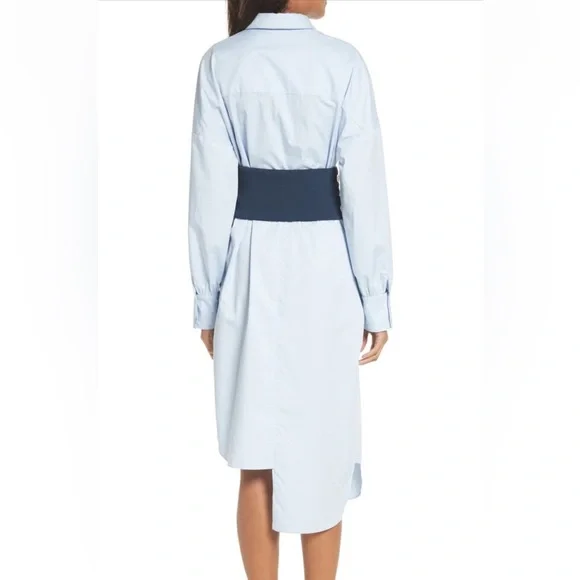 Tibi XS Corset Shirtdress Blue Cotton Poplin Midi Dress - Picture 10 of 12